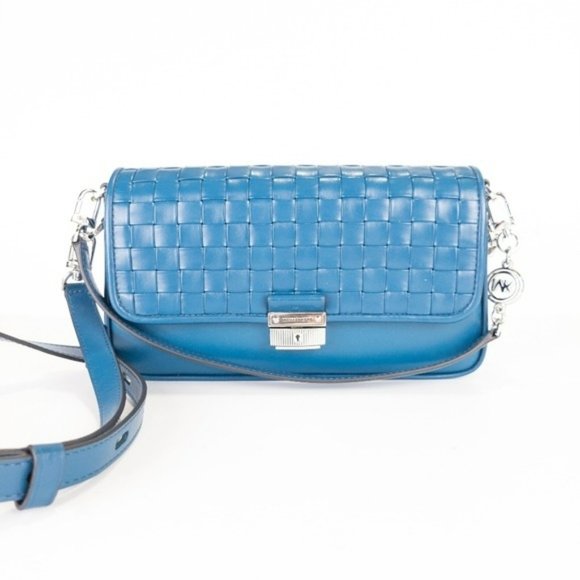 Michael Kors Handbags - MICHAEL Michael Kors Bradshaw Woven Leather Convertible Shoulder Bag -Blue